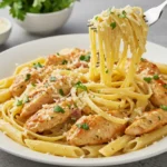 A plate of creamy garlic parmesan chicken pasta,